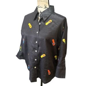 Casey Coleman Vintage Linen Flip Flops Summer Button Down Sz Small